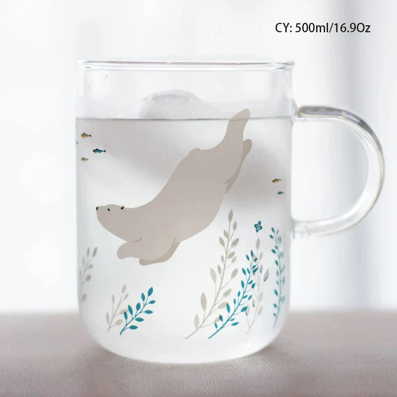 DecorBites™ Killer Whale Glass Coffee Mug 350ml: Cute Polar Bear Tea Cup Heat Resistant Glass Beer Mug