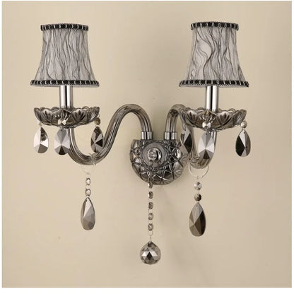 DecorBites™ Crystal Wall Lamp: Smoke Grey Shade, European Style, Double Heads