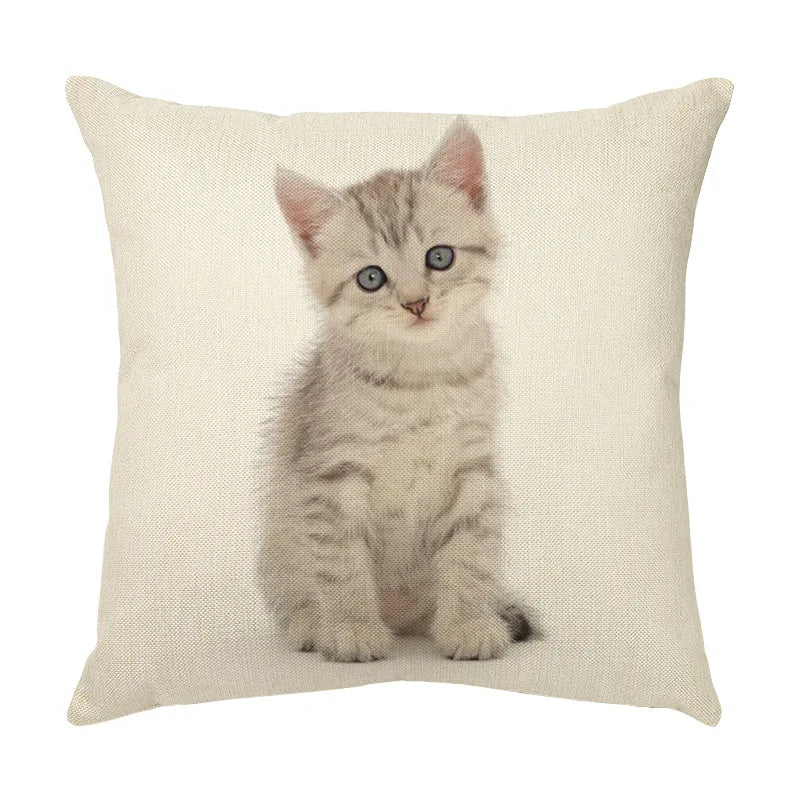 DecorBites™ Cute Cat Face Decorative Cushion Cover Soft Linen Pillow for Home Sofa