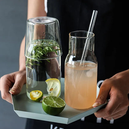 DecorBites™ Glass Drinkware Set - Strong Borosilicate Glass - Cold Drink Cup, Tumbler, Juice Milk Pot