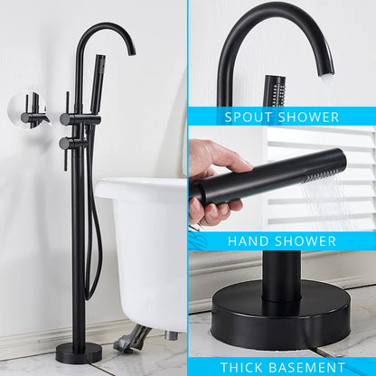 DecorBites™ Black Dual Handle Freestanding Bathtub Faucet Set Floor Standing Bath Mixer Tap