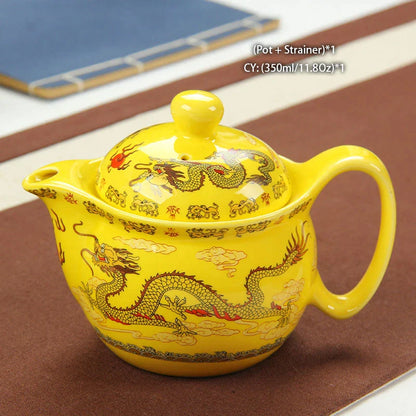 DecorBites™ Dragon Teapot Tea Set, Porcelain Kung Fu Teaware for Puer Oolong Ceremony