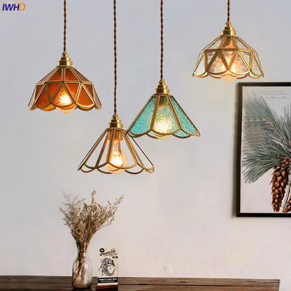 DecorBites™ Japanese Vintage Glass Copper LED Pendant Lamp for Bedroom, Bar, Cafe
