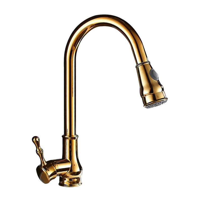 Gold Swivel Kitchen Faucet With Brass Construction