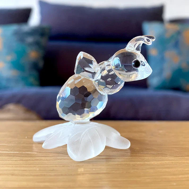 DecorBites™ Crystal Bee & Leaf Glass Figurine - Home Decor & Gift Ornament