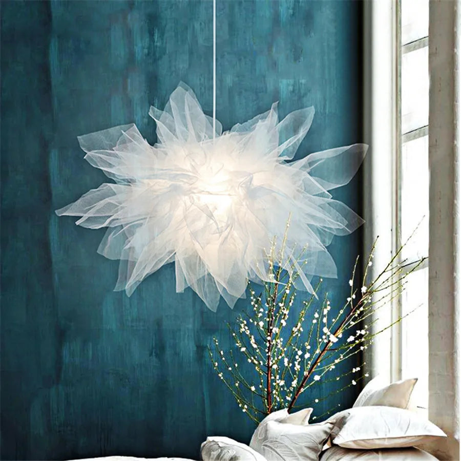 DecorBites™ Gauze Flower Chandeliers: Modern Nordic Mesh Pendant Light for Bedroom, Living, Children's Room