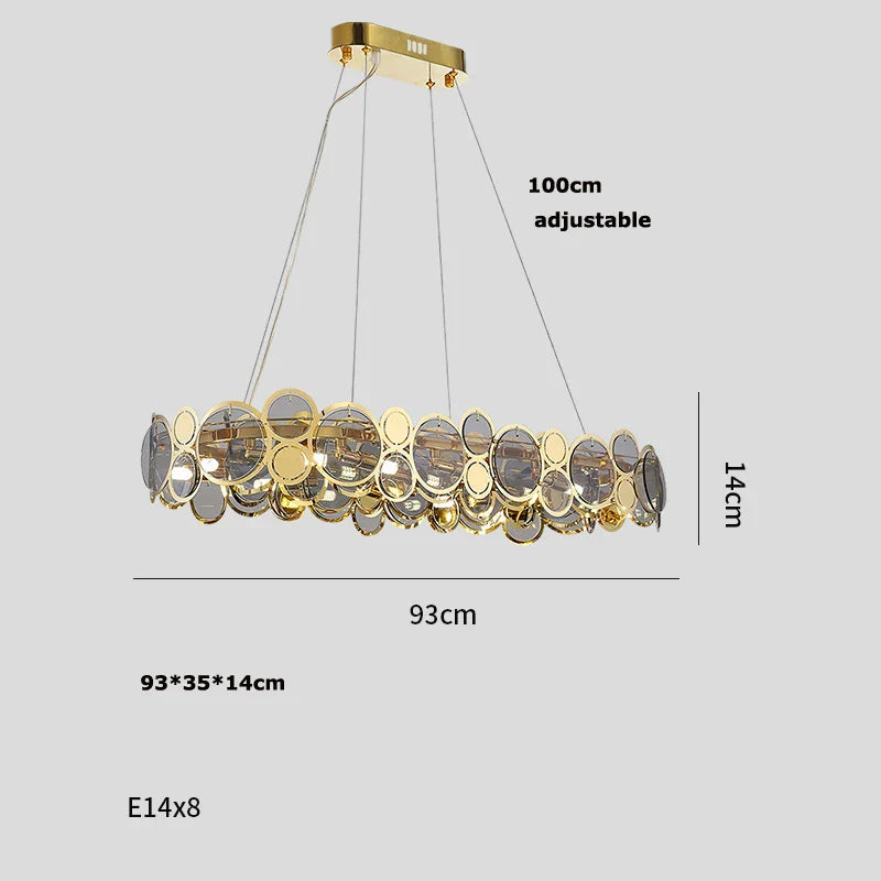 Gold Iron Glass Chandelier Oval93cm Steel Finish
