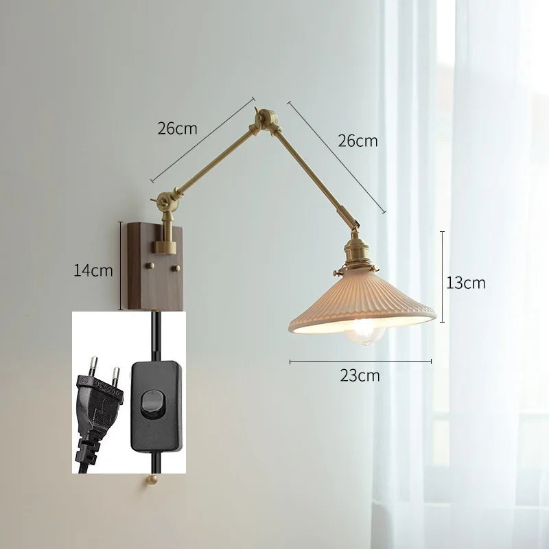 DecorBites™ Copper Swing Arm Wall Lamp Sconce - LED Wall Light for Bedroom Living Room
