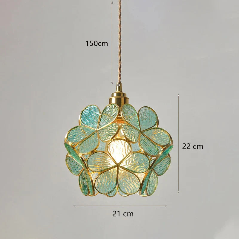 Glass Flower Pendant Light Blue Warm White