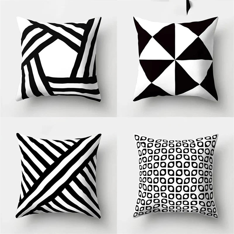 DecorBites™ Geometric Star Print Pillow Cover for Home Decor - Black & White Square Texture