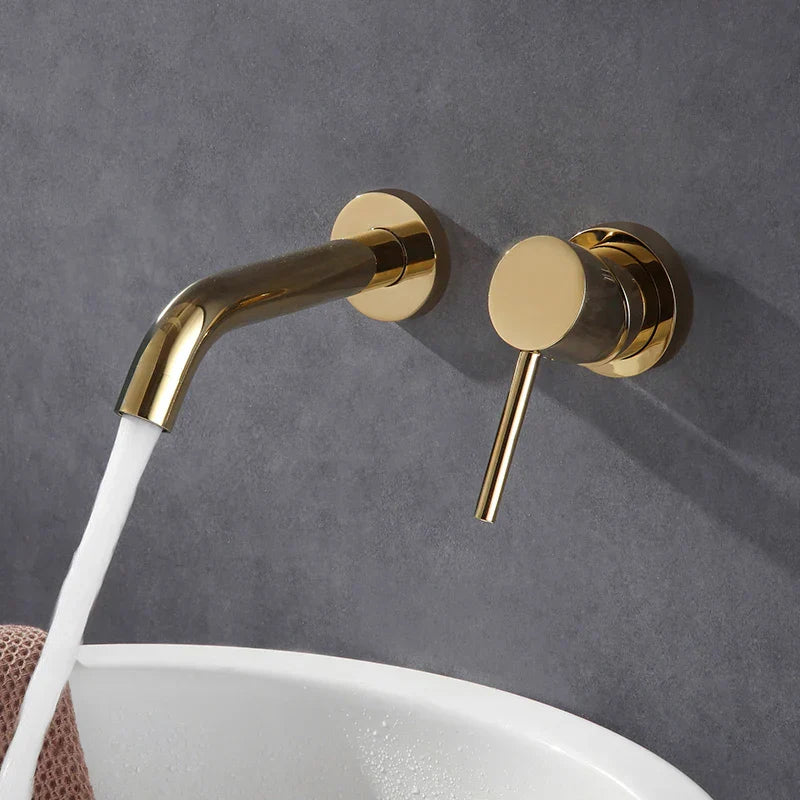 Gold Brass In-Wall Basin Faucet Mixer
