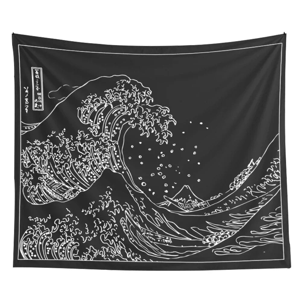 Black White Wave Tapestry