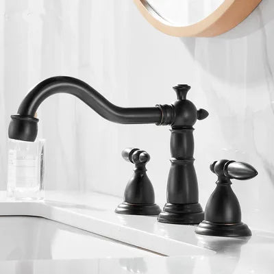DecorBites™ Gold Brass Widespread Bathroom Faucet - Antique Sink Faucets 3 Hole