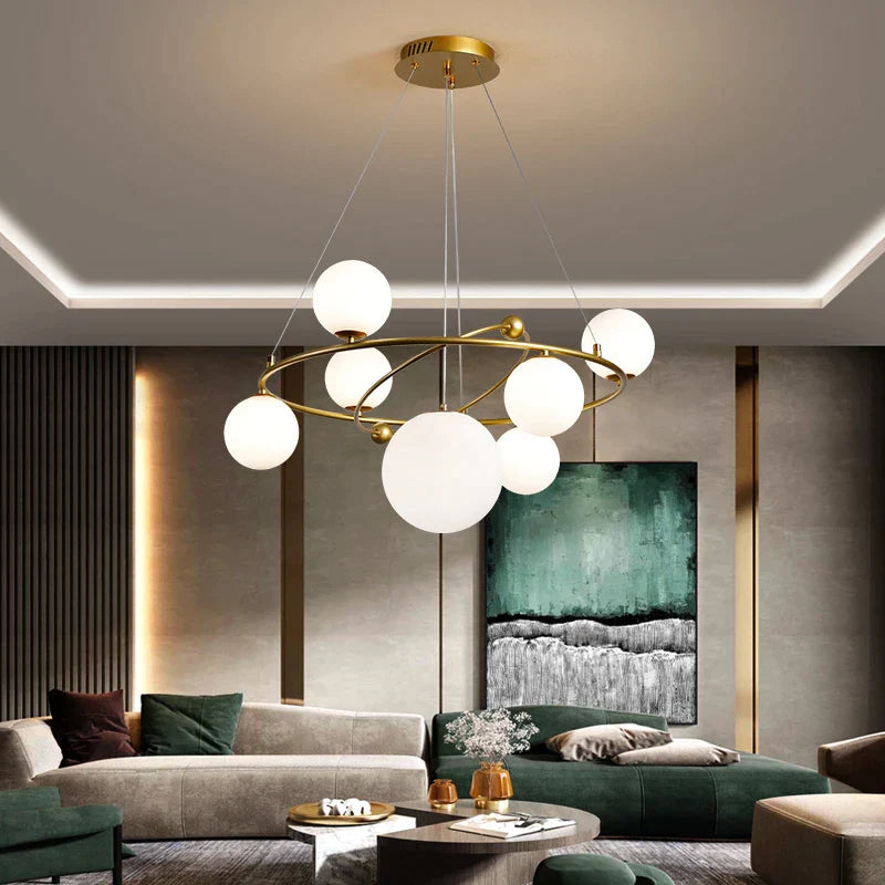 Gold 7-Lamp LED Ring Chandelier Warm Light