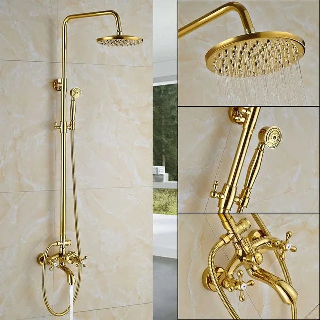 Gold Rainfall Shower Set 8-Inch Wall-Mounted Head