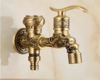 DecorBites™ Dragon Carved Antique Brass Garden Bibcocks Single Cold Tap for Outdoor ★