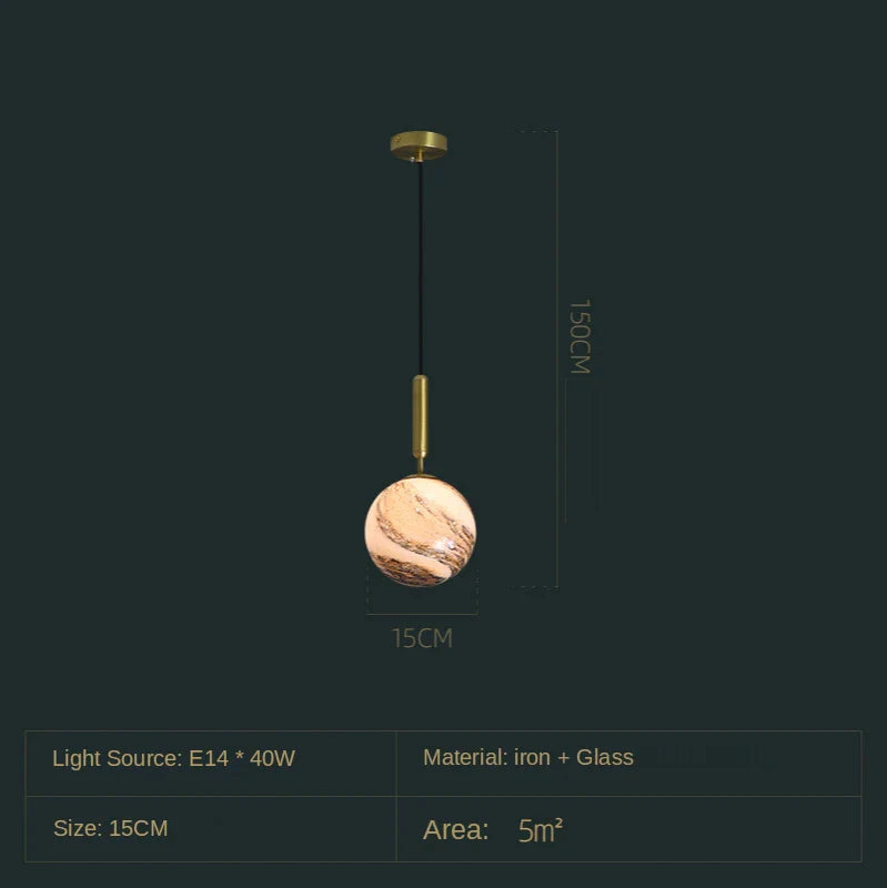 DecorBites™ Glass Planet Pendant Light: Modern LED Nordic Hanging Lamp for Living Bedroom Susp...