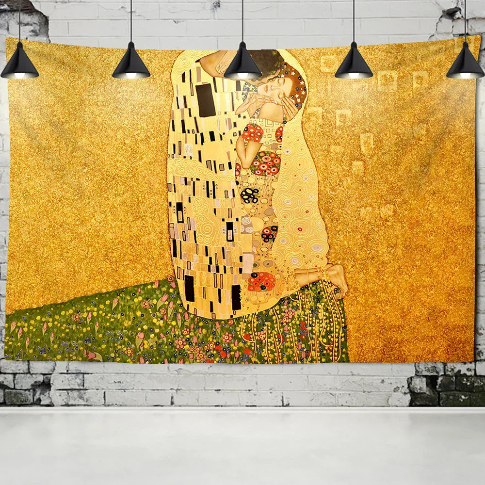 DecorBites™ Gold Kiss Oil Painting Tapestry Wall Hanging Art Blanket