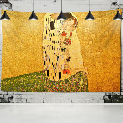 DecorBites™ Gold Kiss Oil Painting Tapestry Wall Hanging Art Blanket