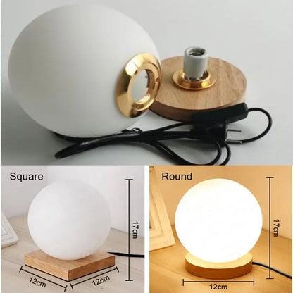 DecorBites™ Glass Ball LED Table Lamp Wooden Round Desk Night Light