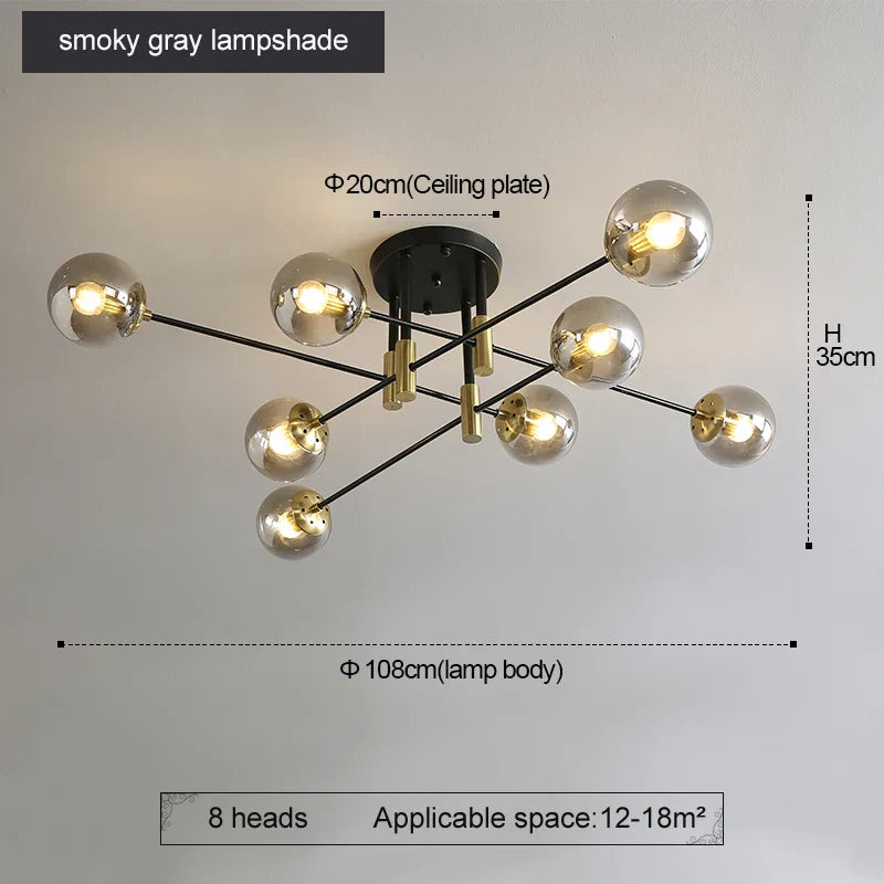DecorBites™ Black & Gold LED Round Ball Chandelier - Elegant Lighting Fixture for Home