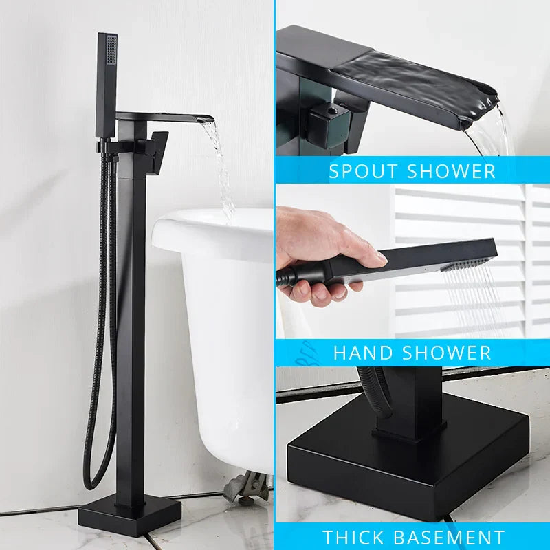 Gold Waterfall Bathtub Faucet Floor-Standing