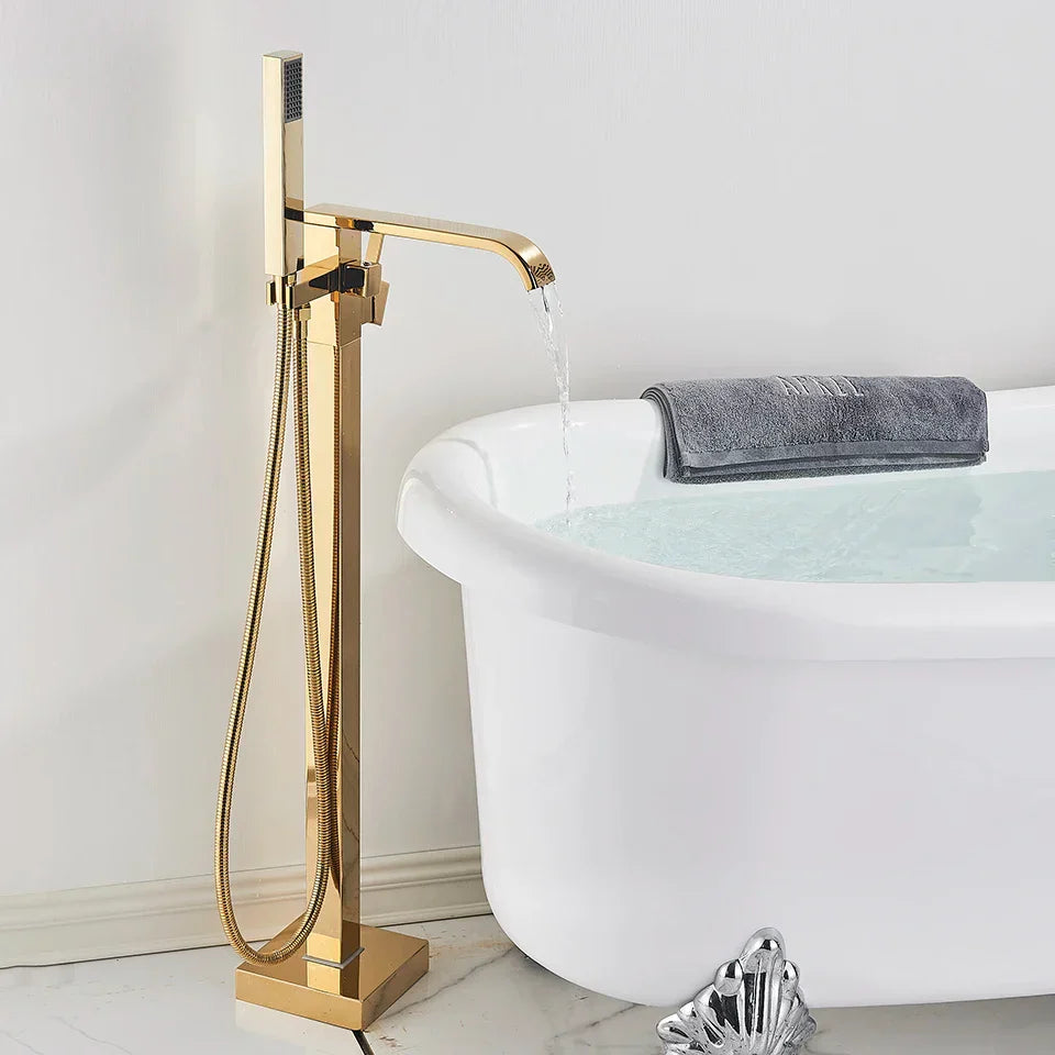 Gold Waterfall Bathtub Faucet Floor-Standing