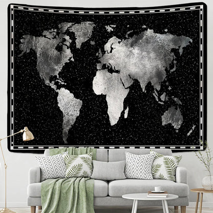 DecorBites™ Geometric World Map Tapestry Wall Hanging: 3D Print Decor Yoga Mat Sleeping Pad