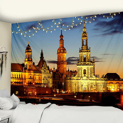DecorBites™ City Night Scene Tapestry with European London Style Wall Hanging