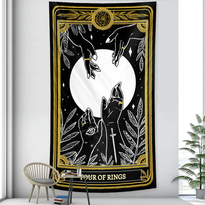DecorBites™ Black & White Tarot Witchcraft Tapestry | Bohemian Hippie Mandala Wall Decor