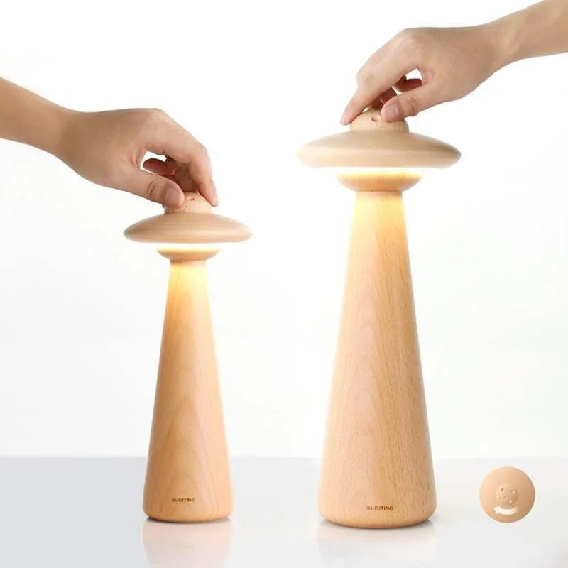 Wood UFO LED Table Lamp