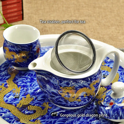 DecorBites™ Dragon Teapot Tea Set, Porcelain Kung Fu Teaware for Puer Oolong Ceremony