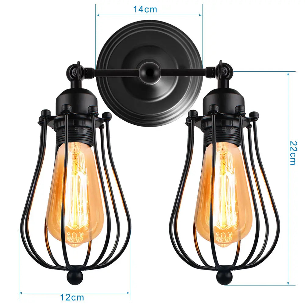 DecorBites™ Adjustable Industrial Wall Light Rustic Wire Metal Cage Sconce