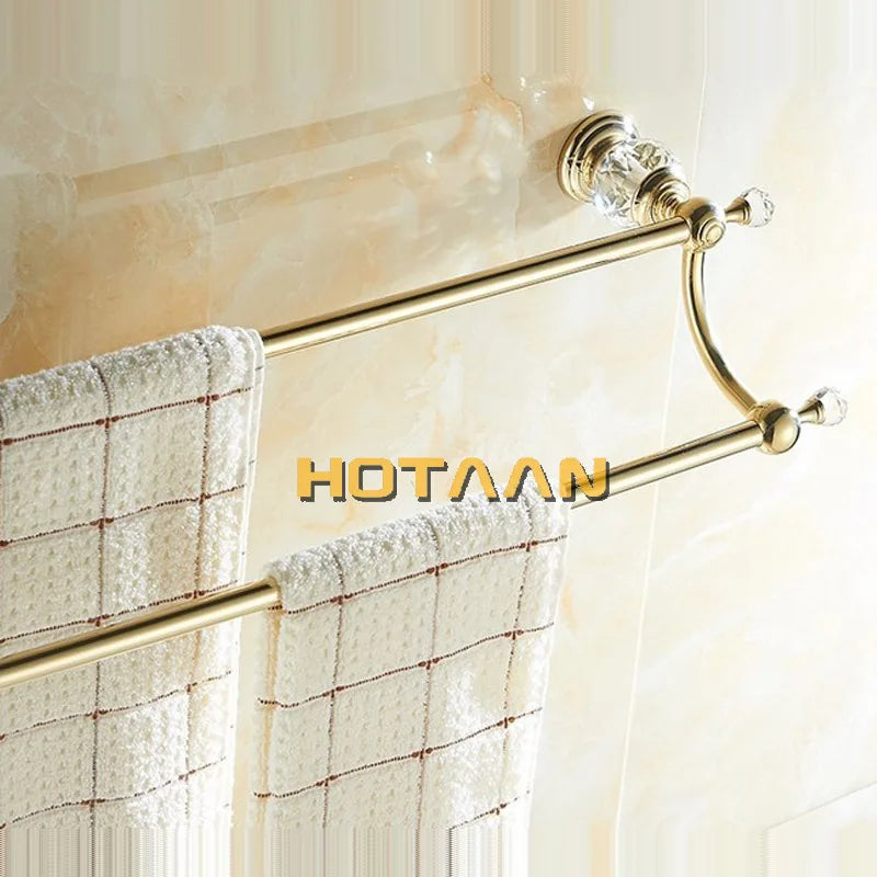 DecorBites™ Crystal Gold Double Towel Bar for Bathroom, 60cm Length