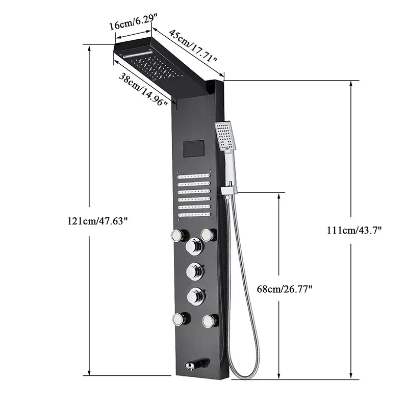 DecorBites™ LED Light Shower Panel Faucet with Waterfall Rain Shower Head and Massage Jets