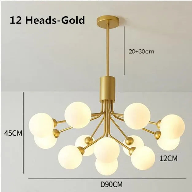 Gold Glass LED Dining Chandelier 18-Head Design