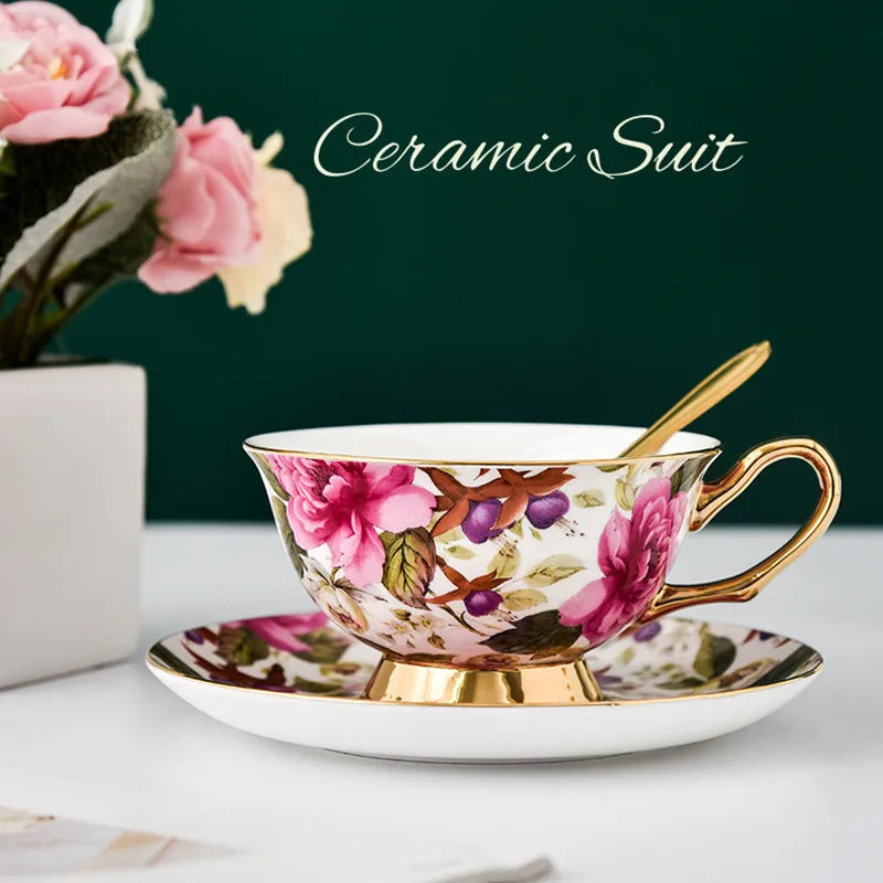 DecorBites™ Bone China Tea Cup Set with Saucer Spoon - Elegant Black Tea Party Coffeeware