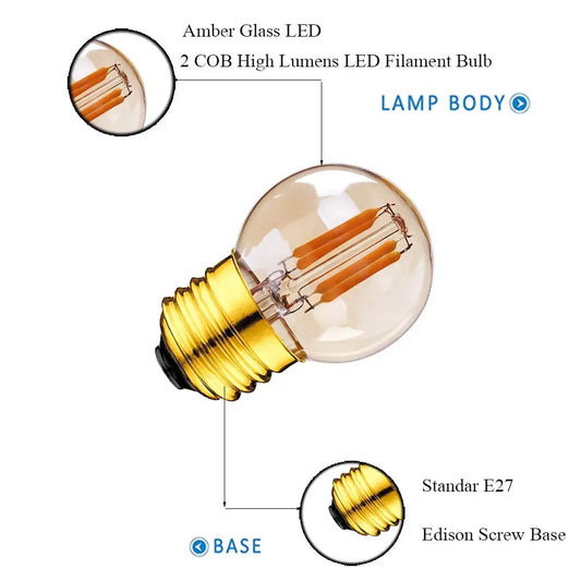 DecorBites™ G40 Edison LED Bulbs 2W E27 220V Warm White Filament Lamp for Home Garden Bar
