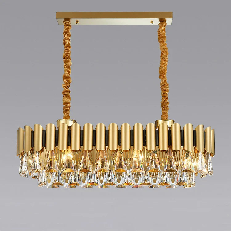 Gold Oval Crystal Chandelier 90cm For Dining Rooms