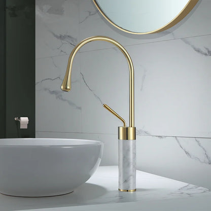 DecorBites™ Gold Brass Marble Basin Faucet Hot Cold Sink Mixer Tap