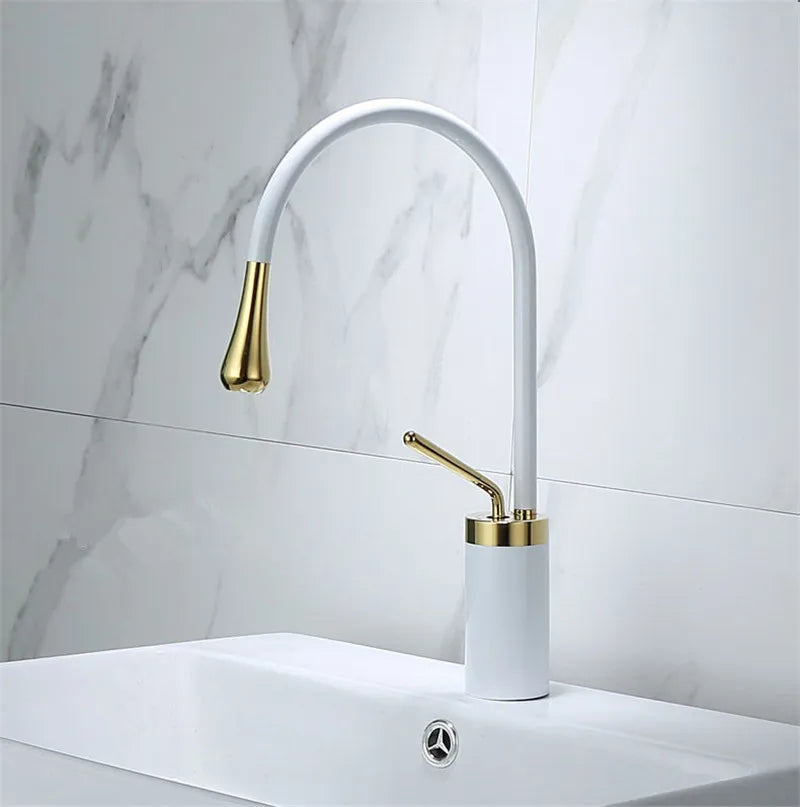 DecorBites™ Brushed Gold Basin Faucet Hot Cold Black Sink Kitchen Swivel Water Crane
