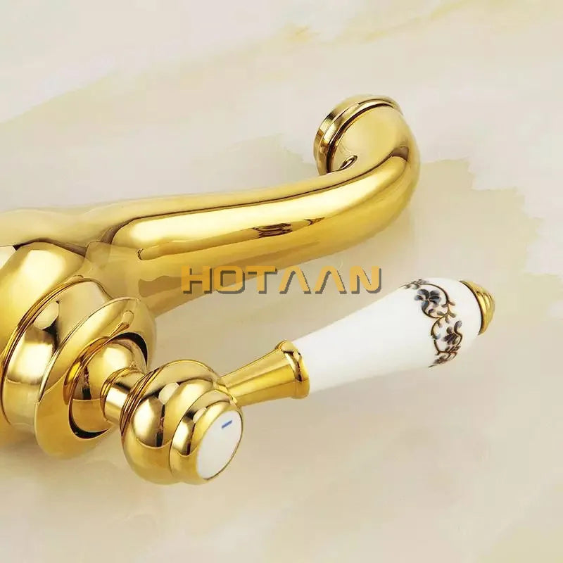Gold Single Handle Faucet With Ceramic Taps