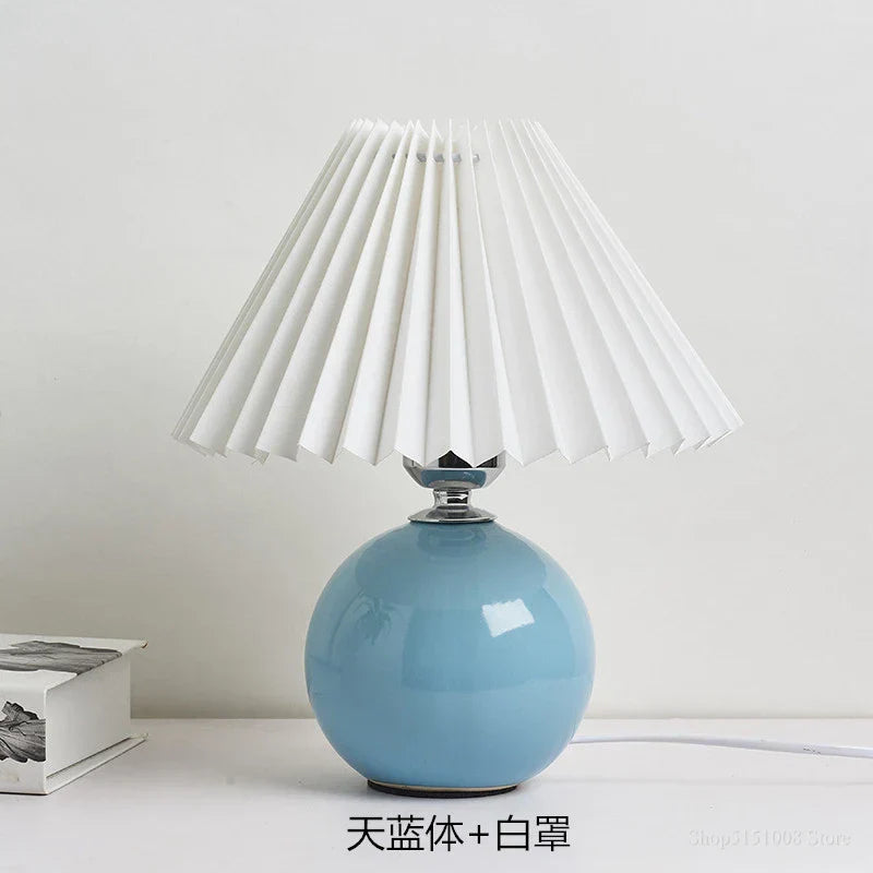 DecorBites™ Japanese Ceramic Table Lamps Living Room Pleated Skirt Lampshade Warm Bedroom Lighting