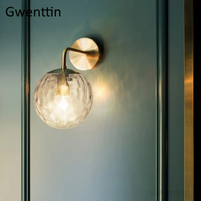 Gold Glass Ball Mirror Sconce