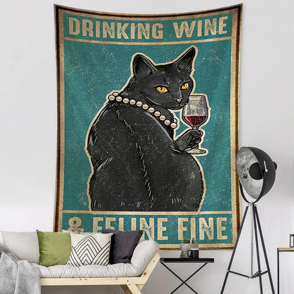 DecorBites™ Black Cat Tarot Tapestry: Psychedelic Hippie Wall Hanging Room Decor