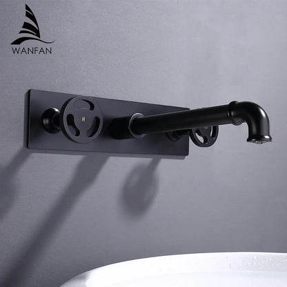 DecorBites™ Industrial Style Wall Mounted Black Basin Faucet with Dual Handles