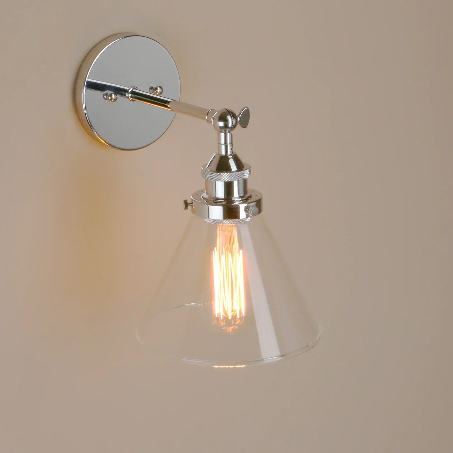 DecorBites™ Funnel Glass Shade Wall Sconce Light Fixture - Modern Metal Lamp for Bedroom, Bathroom