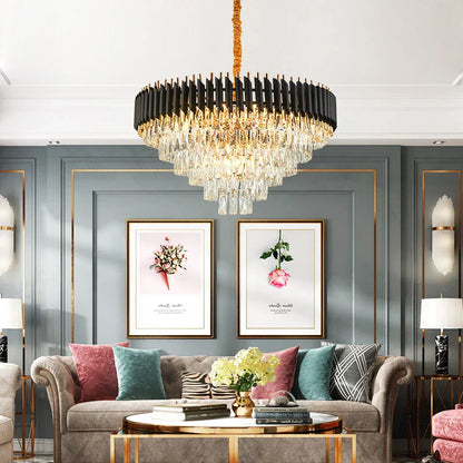 DecorBites™ Crystal Black Clear LED Chandelier Lighting for Staircase Foyer