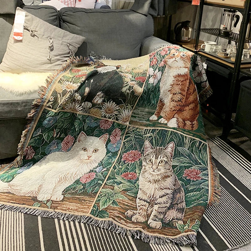 DecorBites™ Cat Sunflower Knitted Sofa Cover - Multi-functional Blanket, Bed Cover, Floor Mat, and Tapestry for Home Decor.