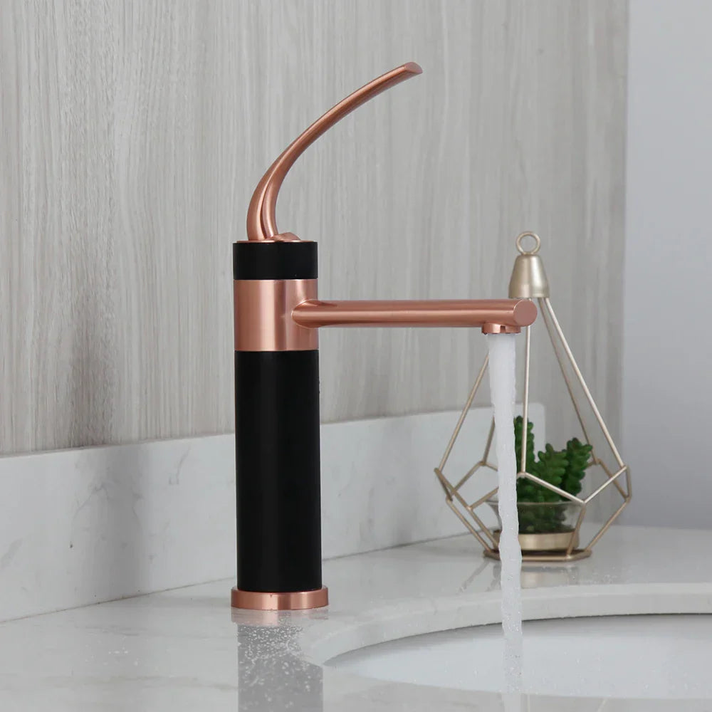 DecorBites™ LED Waterfall Basin Faucet White & Black Mixer Tap Deck Mount Solid Brass